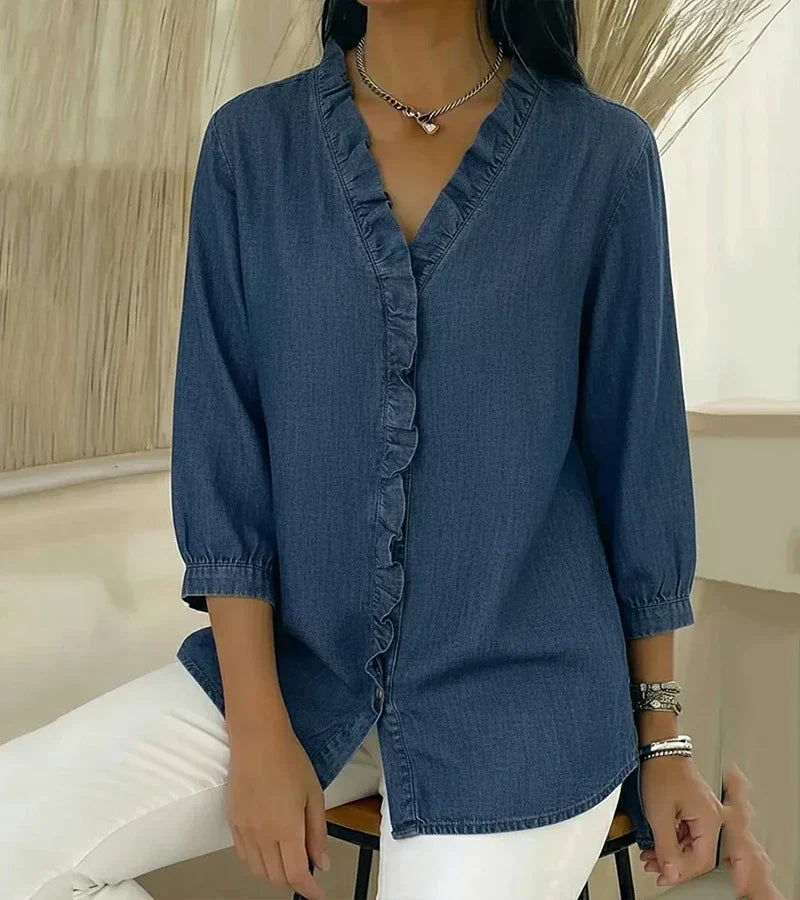 Adele™ | V-Neck Blouse with Ruffles