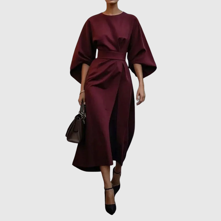 Elegant Long Dress with Batwing Sleeves - Elena Harper