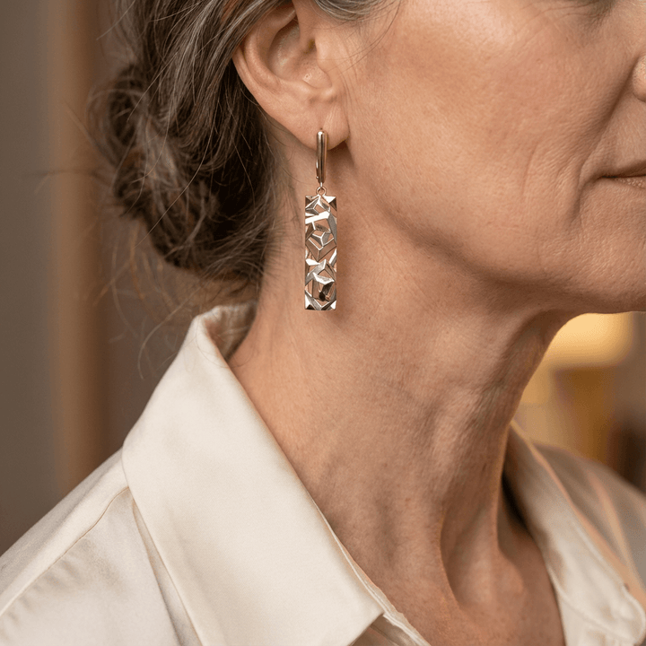 Elegant Rectangular Gold and Silver Earrings - Elena Harper