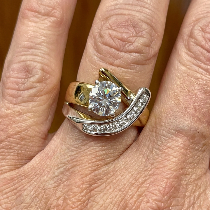 Elegant Two Tone Gold Round Cut Zirconia Swirl Ring - Elena Harper