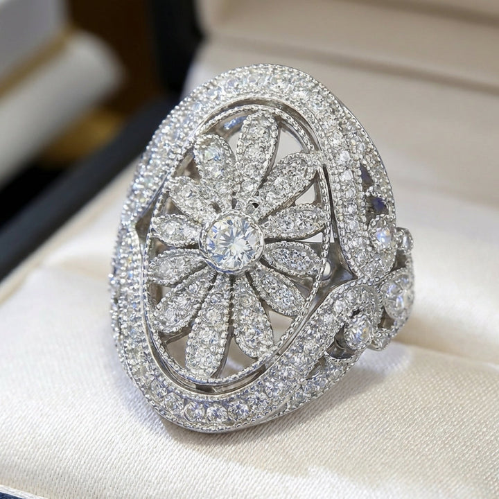Elegant Vintage Sparkling Full Zirconia Sunflower Ring - Elena Harper