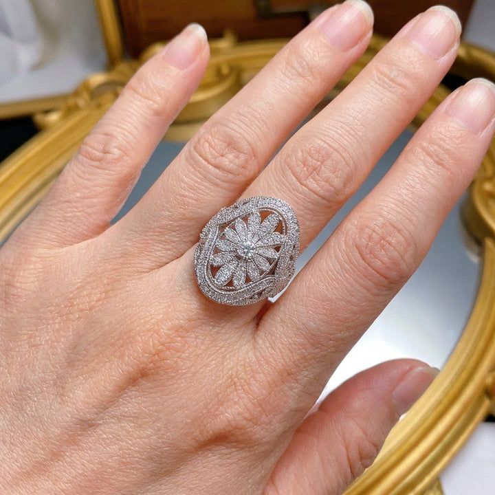 Elegant Vintage Sparkling Full Zirconia Sunflower Ring - Elena Harper