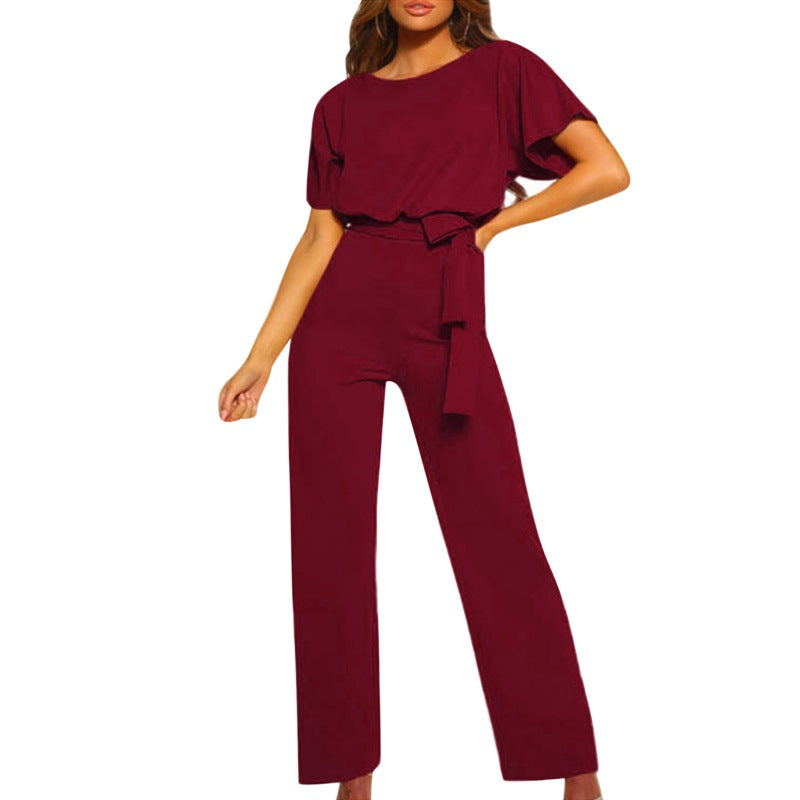 Elegant women's jumpsuit with waist belt Clarissa, view 4 - Elena Harper