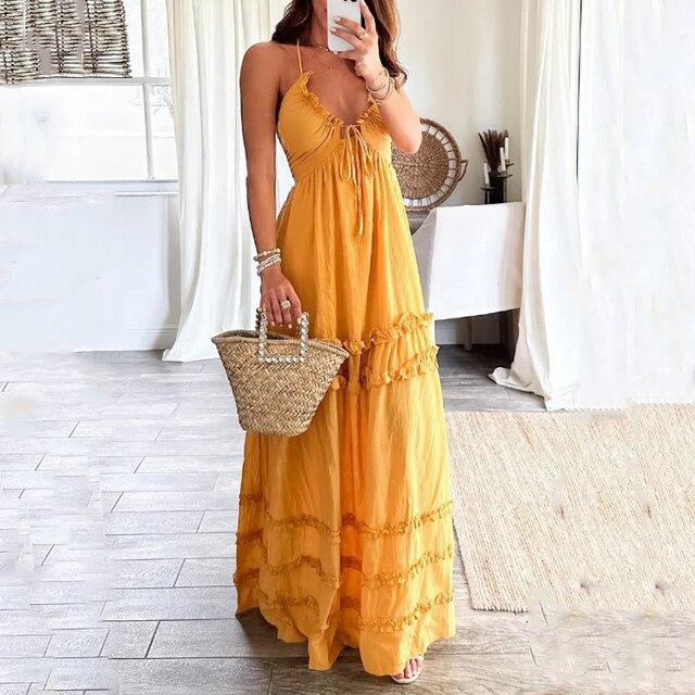 Elegant maxi summer dress for women with cut-out details - Haley