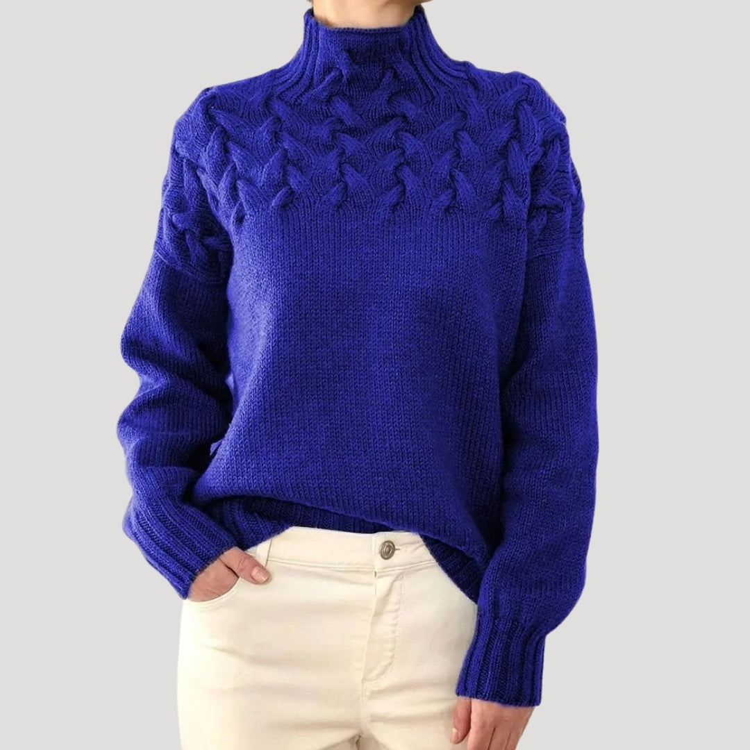 Denise | Women's Cable Knit Sweater with High Standing Neckline