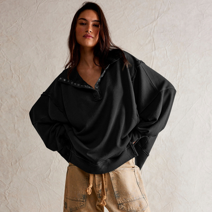 Women's Oversized Henley Pullover Relaxed Fit Casual Top