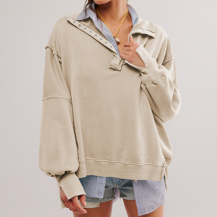 Women's Oversized Henley Pullover Relaxed Fit Casual Top