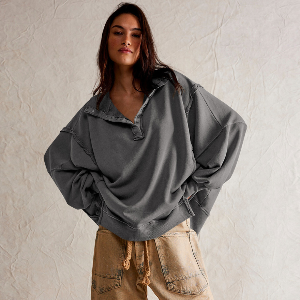 Women's Oversized Henley Pullover Relaxed Fit Casual Top
