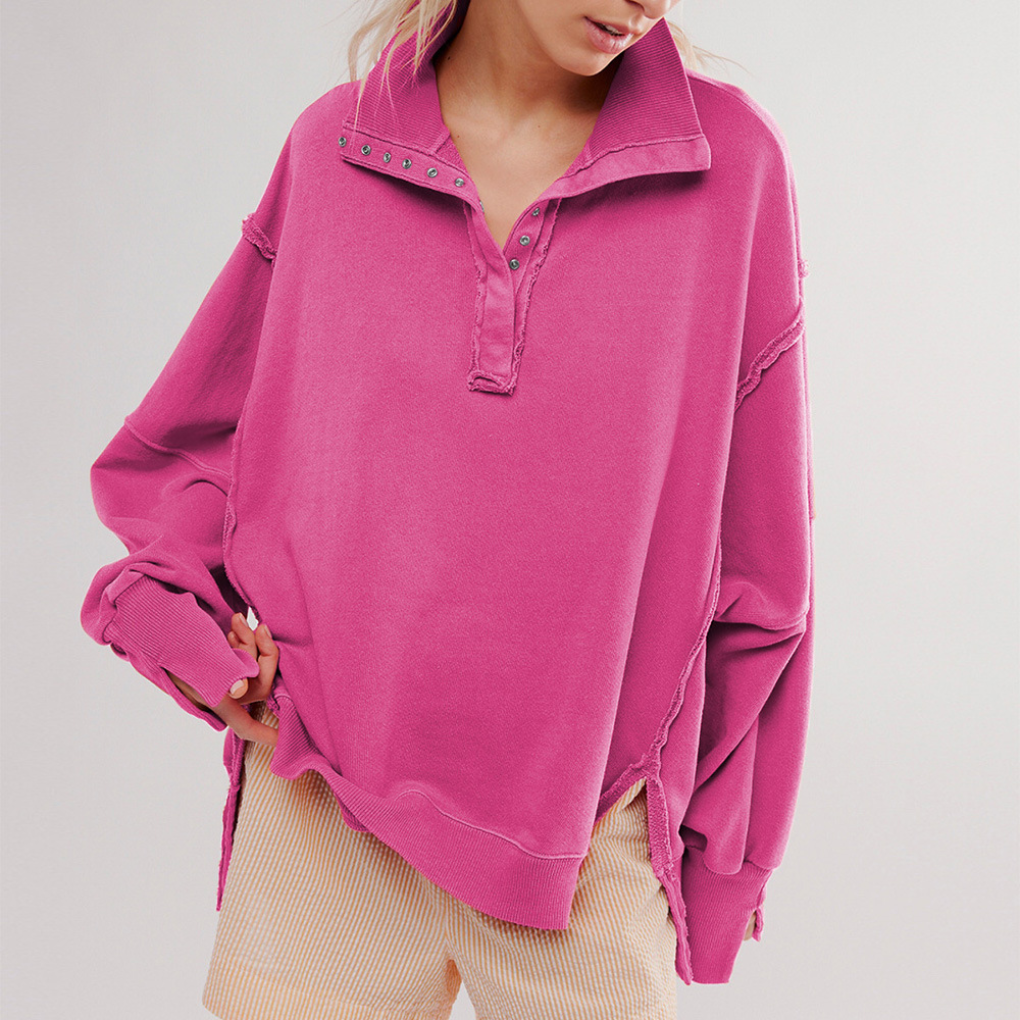 Women's Oversized Henley Pullover Relaxed Fit Casual Top