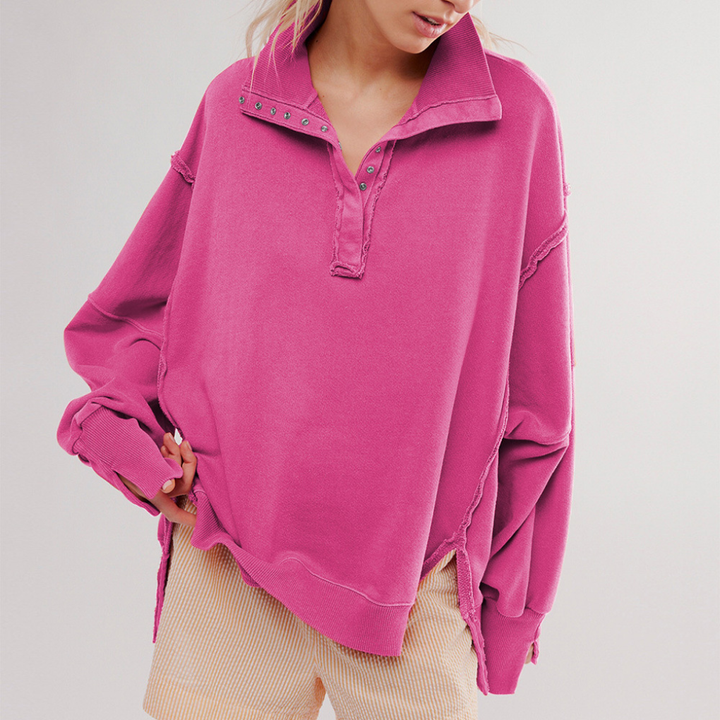 Women's Oversized Henley Pullover Relaxed Fit Casual Top
