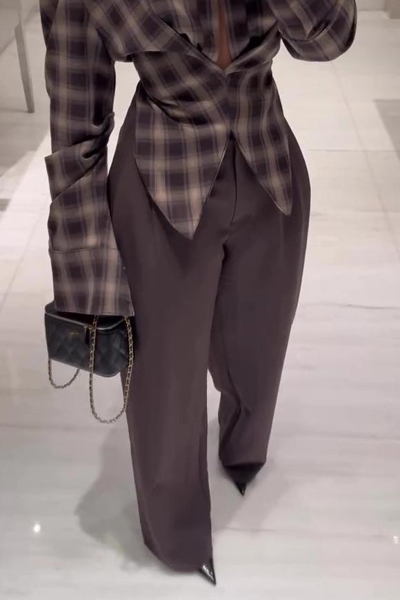 Kafra Brown Plaid Blouse, view 5 - Elena Harper