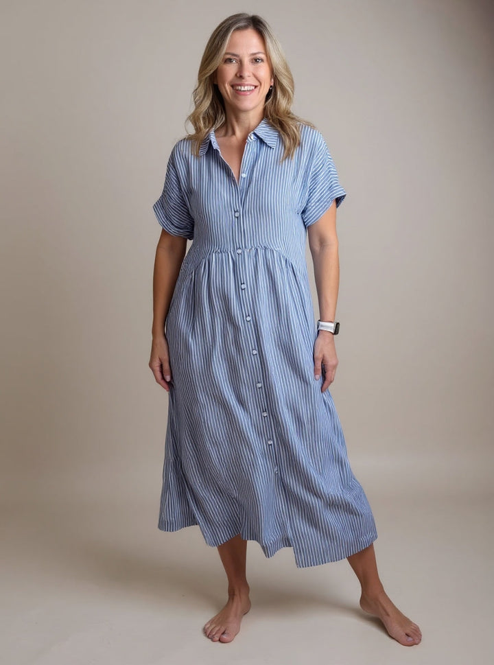 Madeline Striped Button-down Relaxed Midi Dress - Elena Harper