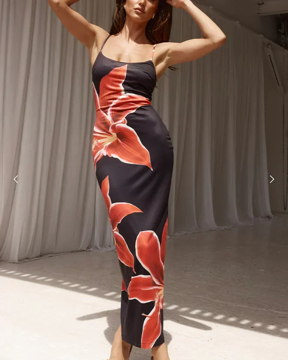 Women's Elegant Floral Midi Dress for Summer Occasions, view 5 - Elena Harper