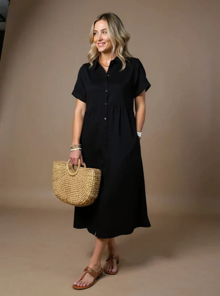 Madeline Striped Button-down Relaxed Midi Dress - Elena Harper