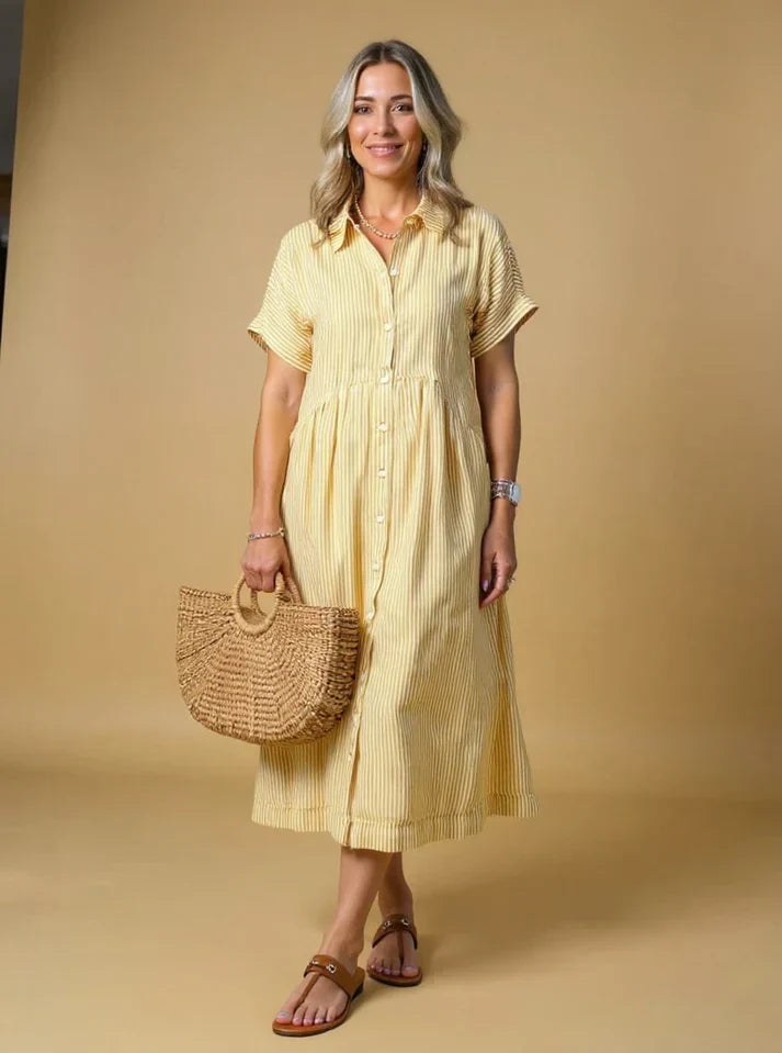 Madeline Striped Button-down Relaxed Midi Dress - Elena Harper