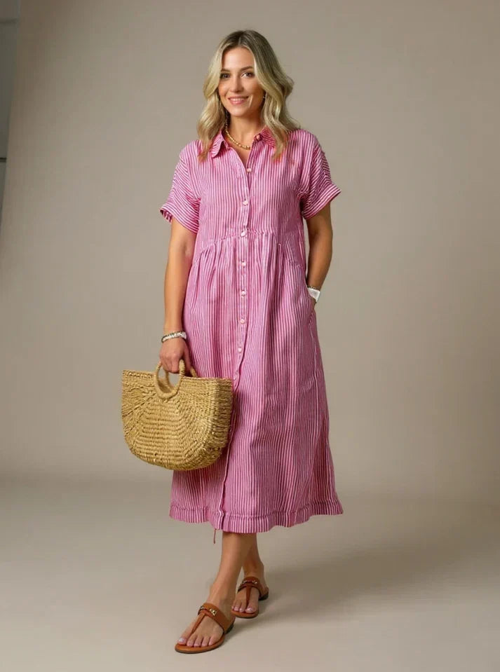 Madeline Striped Button-down Relaxed Midi Dress - Elena Harper