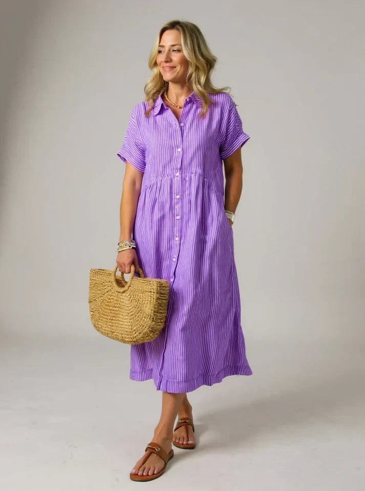 Madeline Striped Button-down Relaxed Midi Dress - Elena Harper