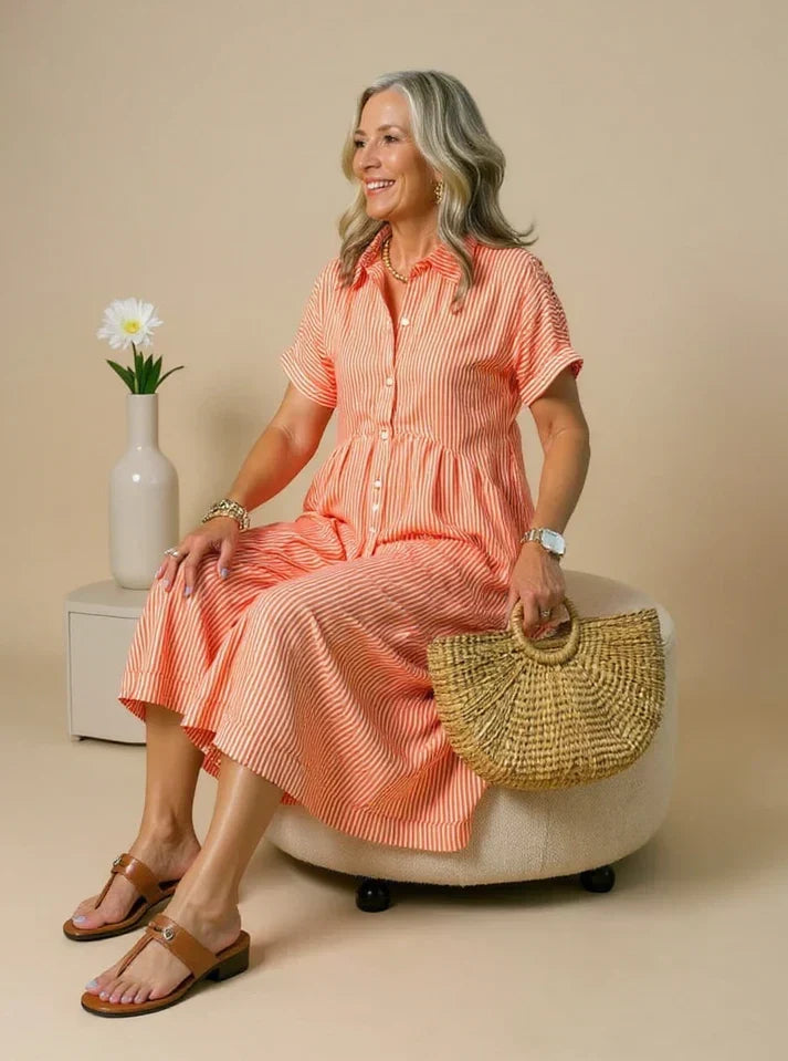 Madeline Striped Button-down Relaxed Midi Dress - Elena Harper