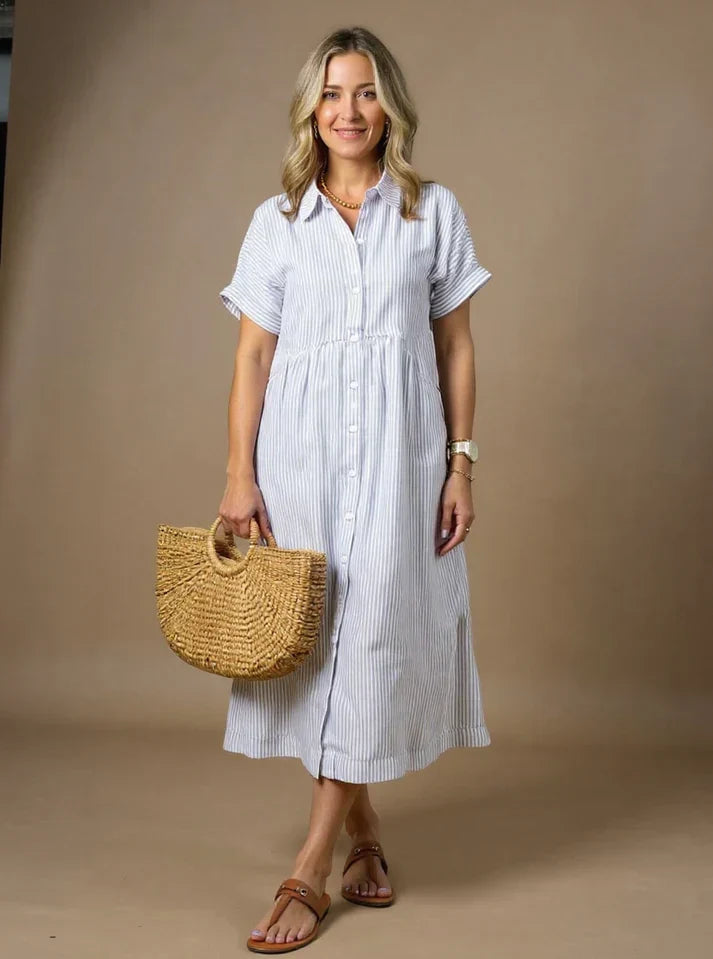 Madeline Striped Button-down Relaxed Midi Dress - Elena Harper