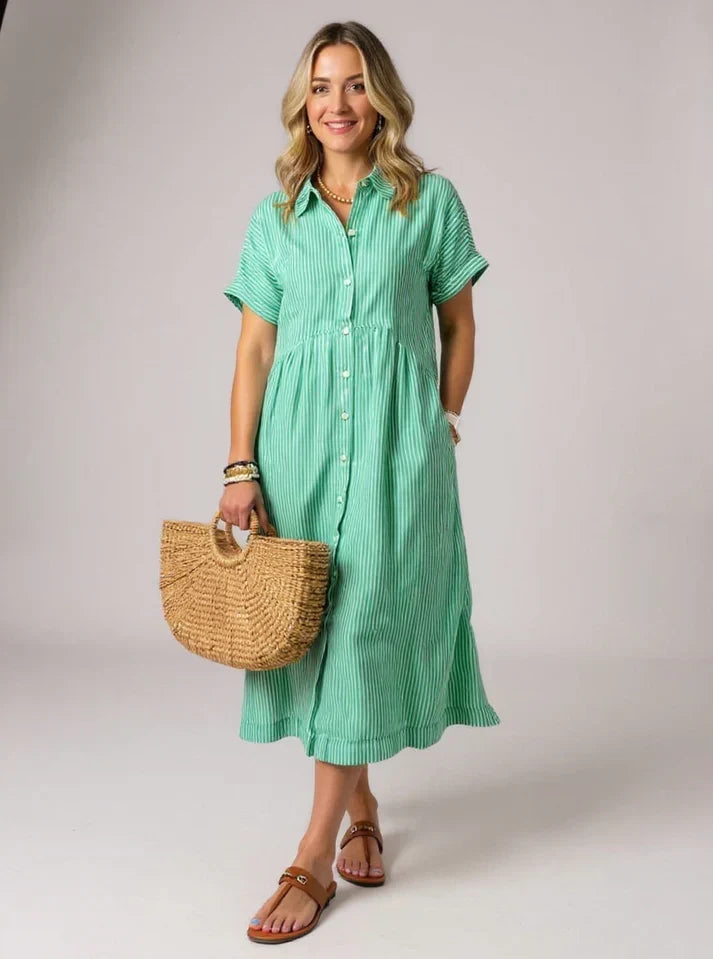 Madeline Striped Button-down Relaxed Midi Dress - Elena Harper