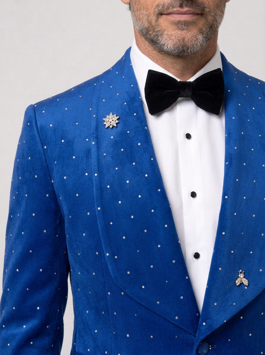 Two-Piece Suit with Shawl Collar and Beaded Details for Men