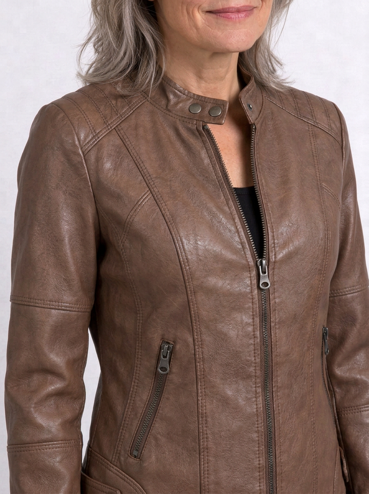Stand-Collar Fitted-Waist Jacket For Women