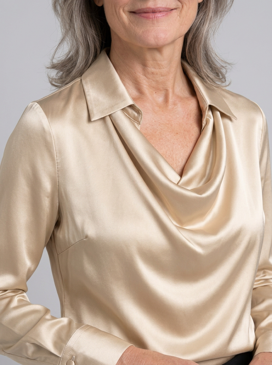 Draped-Neck Collared Blouse For Women