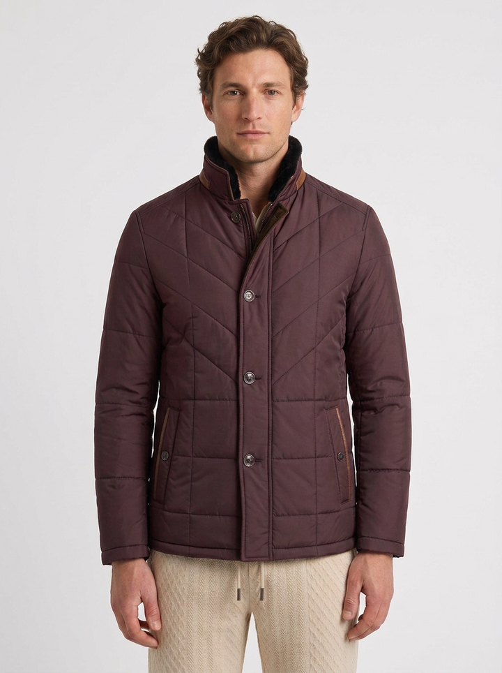 Quilted Jacket with Diagonal Seams for Men