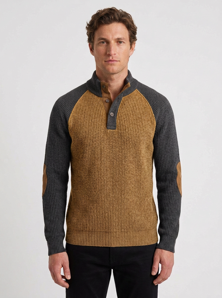 Textured Henley Pullover with Raglan Sleeves for Men, view 3 - Elena Harper