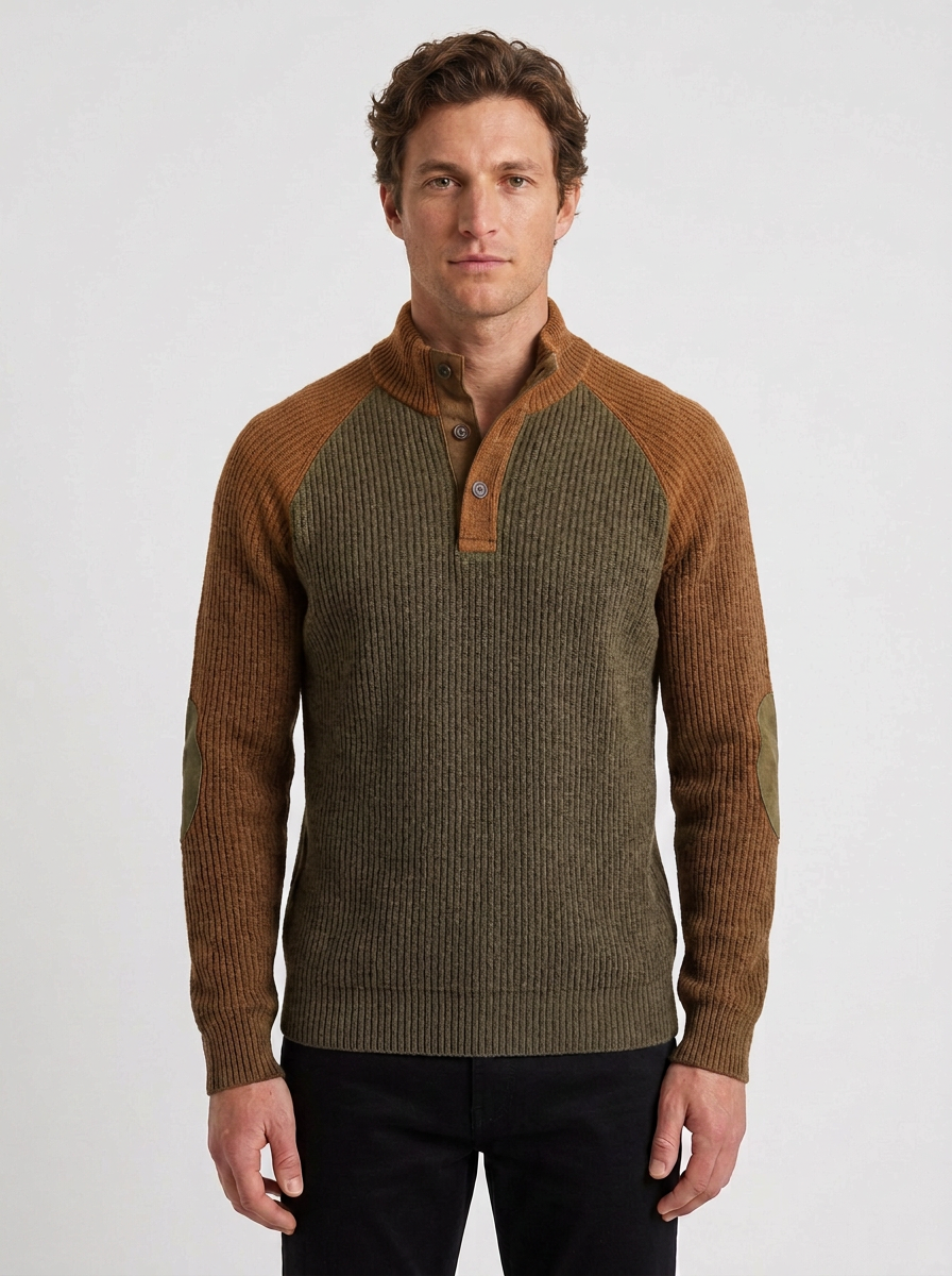 Textured Henley Pullover with Raglan Sleeves for Men, view 4 - Elena Harper