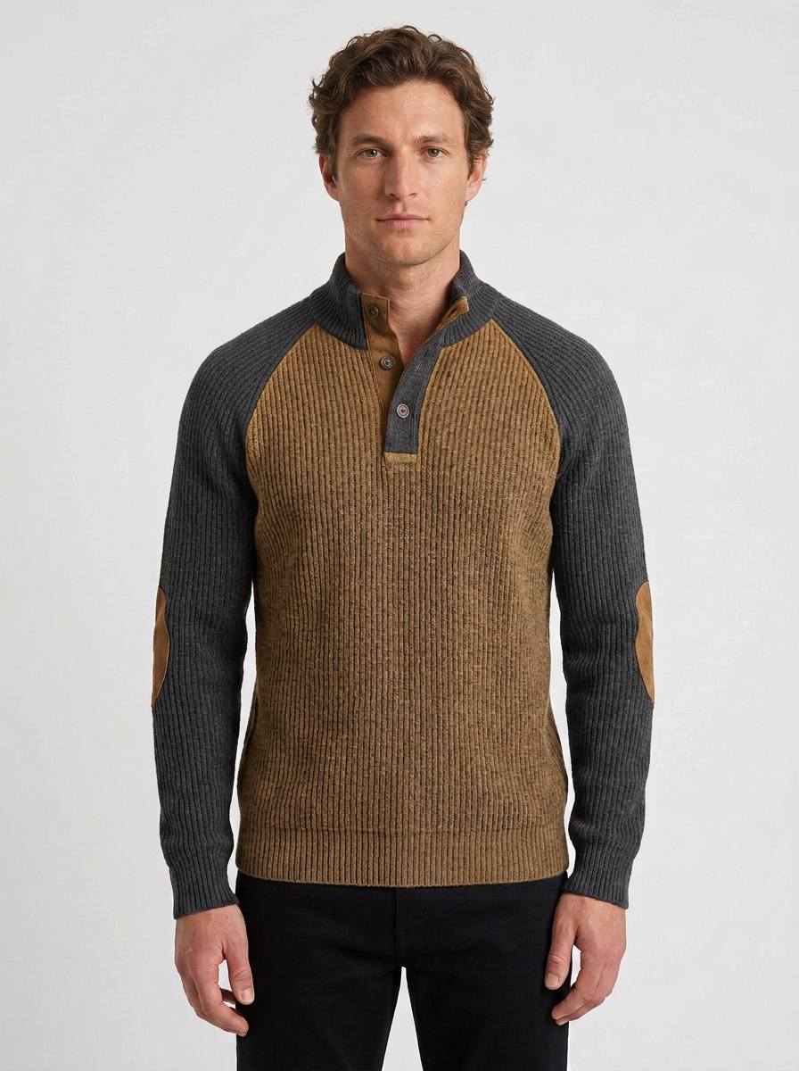 Textured Henley Pullover with Raglan Sleeves for Men, view 8 - Elena Harper