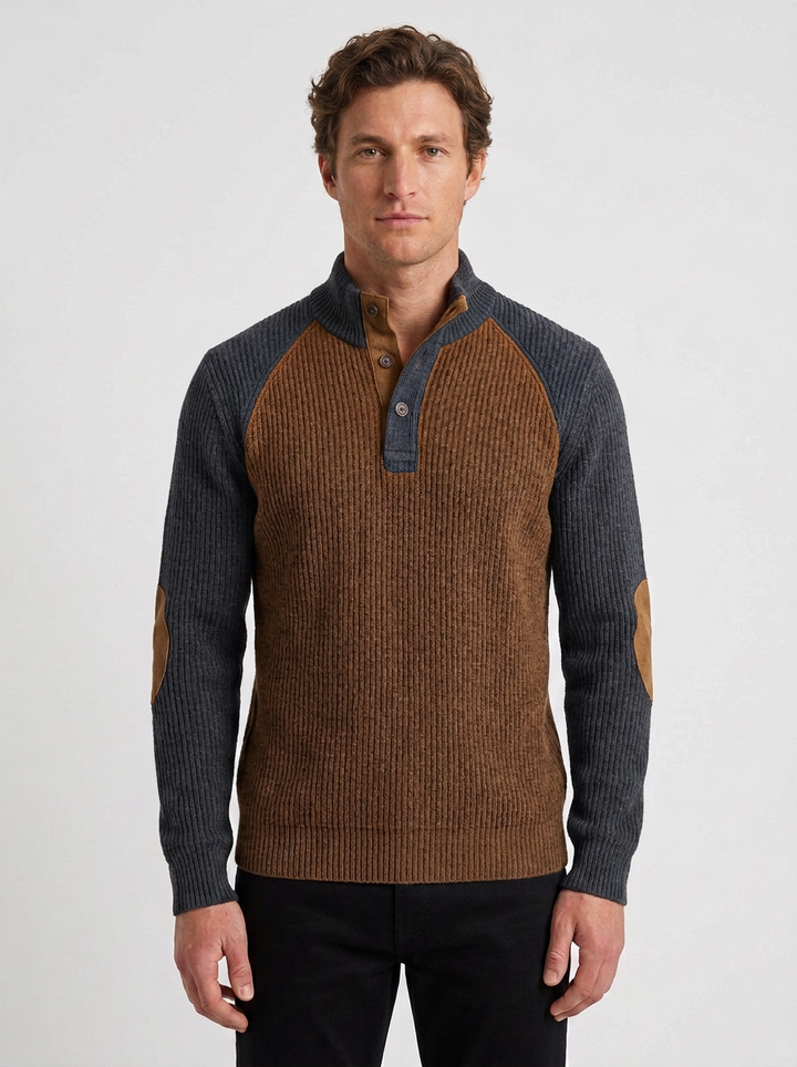 Textured Henley Pullover with Raglan Sleeves for Men, view 2 - Elena Harper