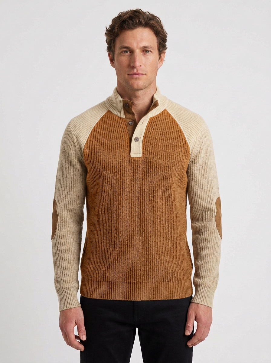 Textured Henley Pullover with Raglan Sleeves for Men - Elena Harper