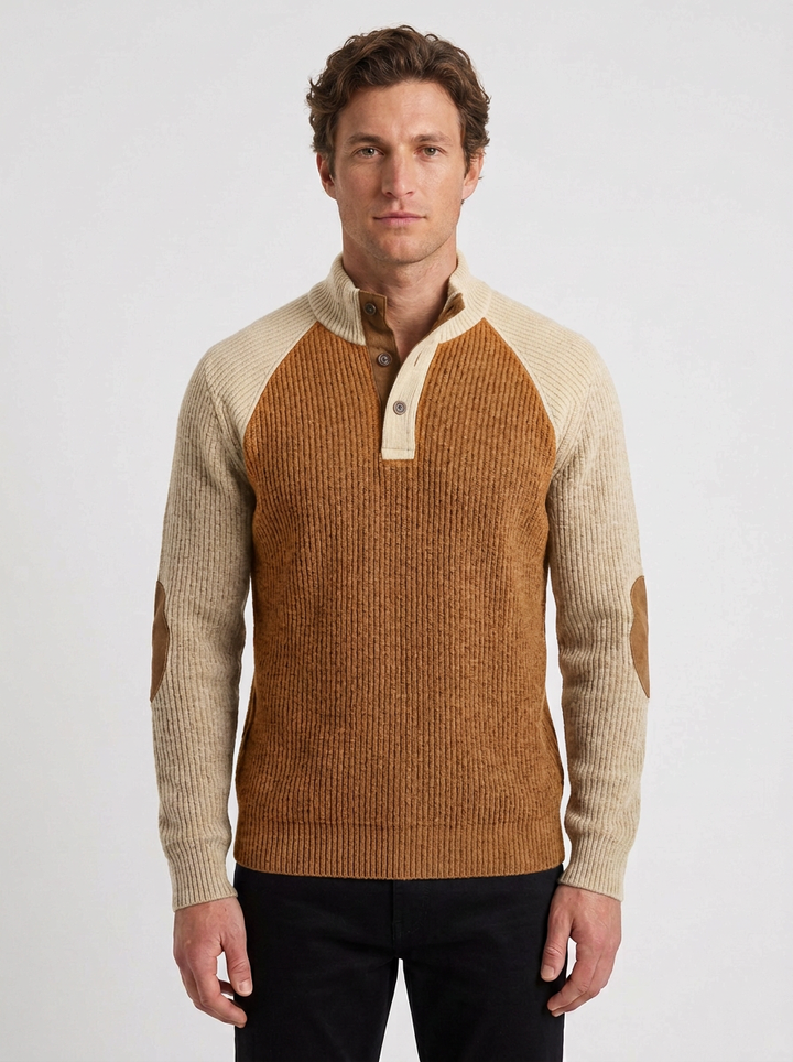 Textured Henley Pullover with Raglan Sleeves for Men - Elena Harper