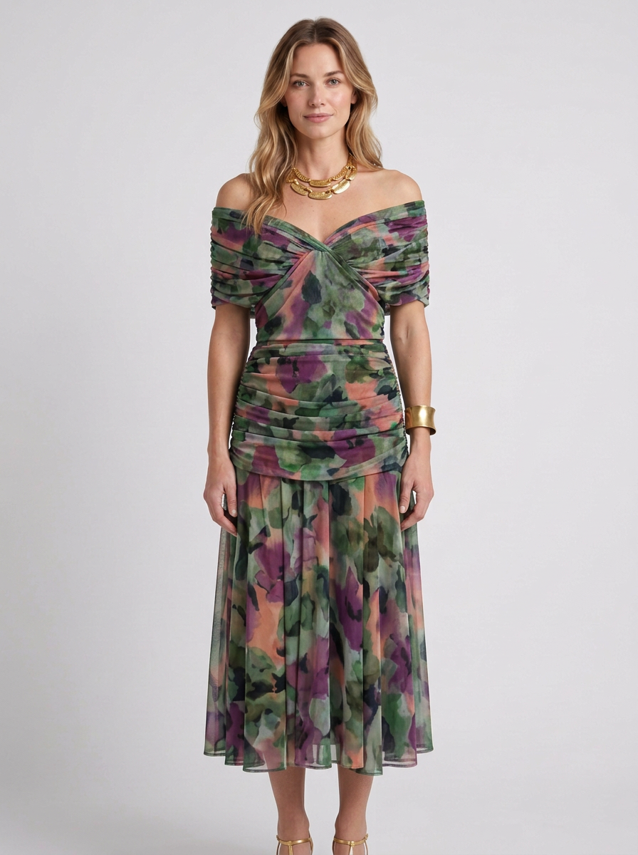 V-Neck Draped Maxi Dress for Women