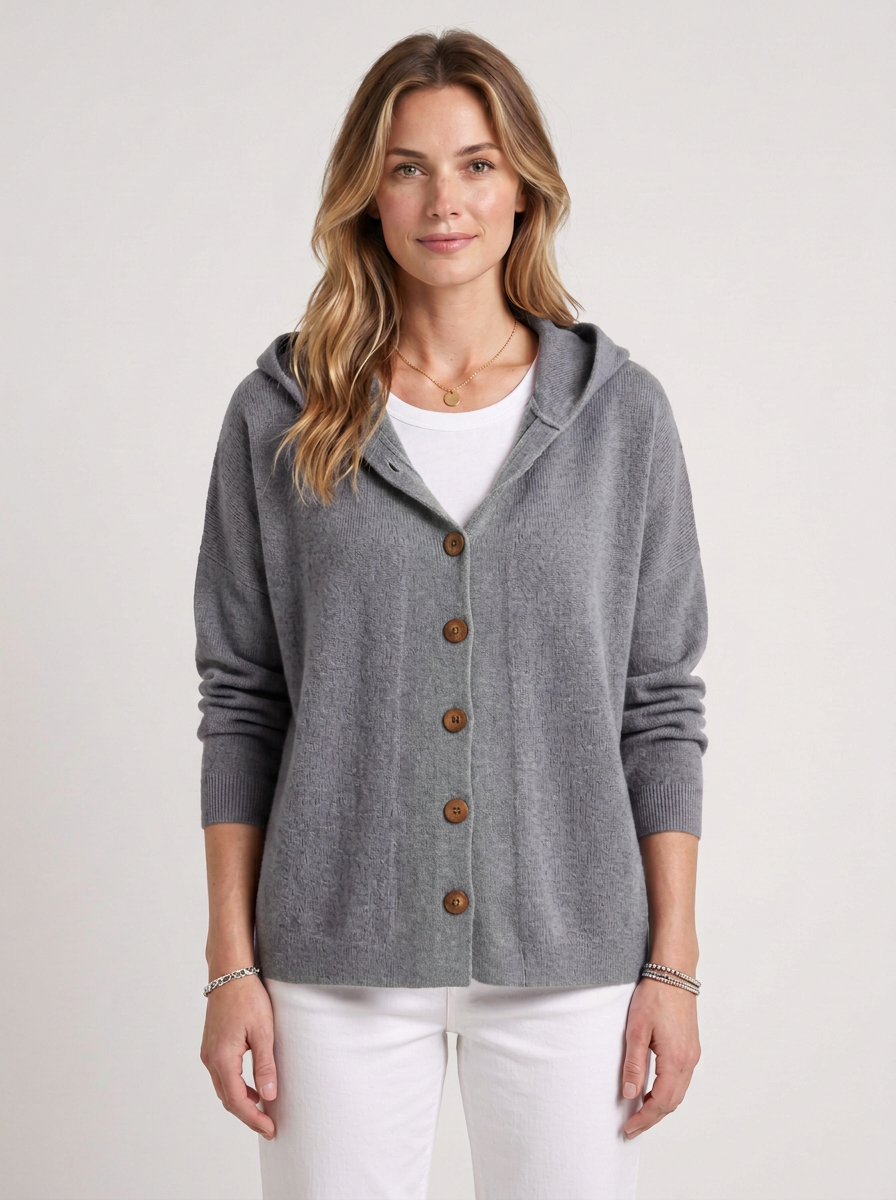 Lightweight Hooded Cardigan with Flowing Cut for Women