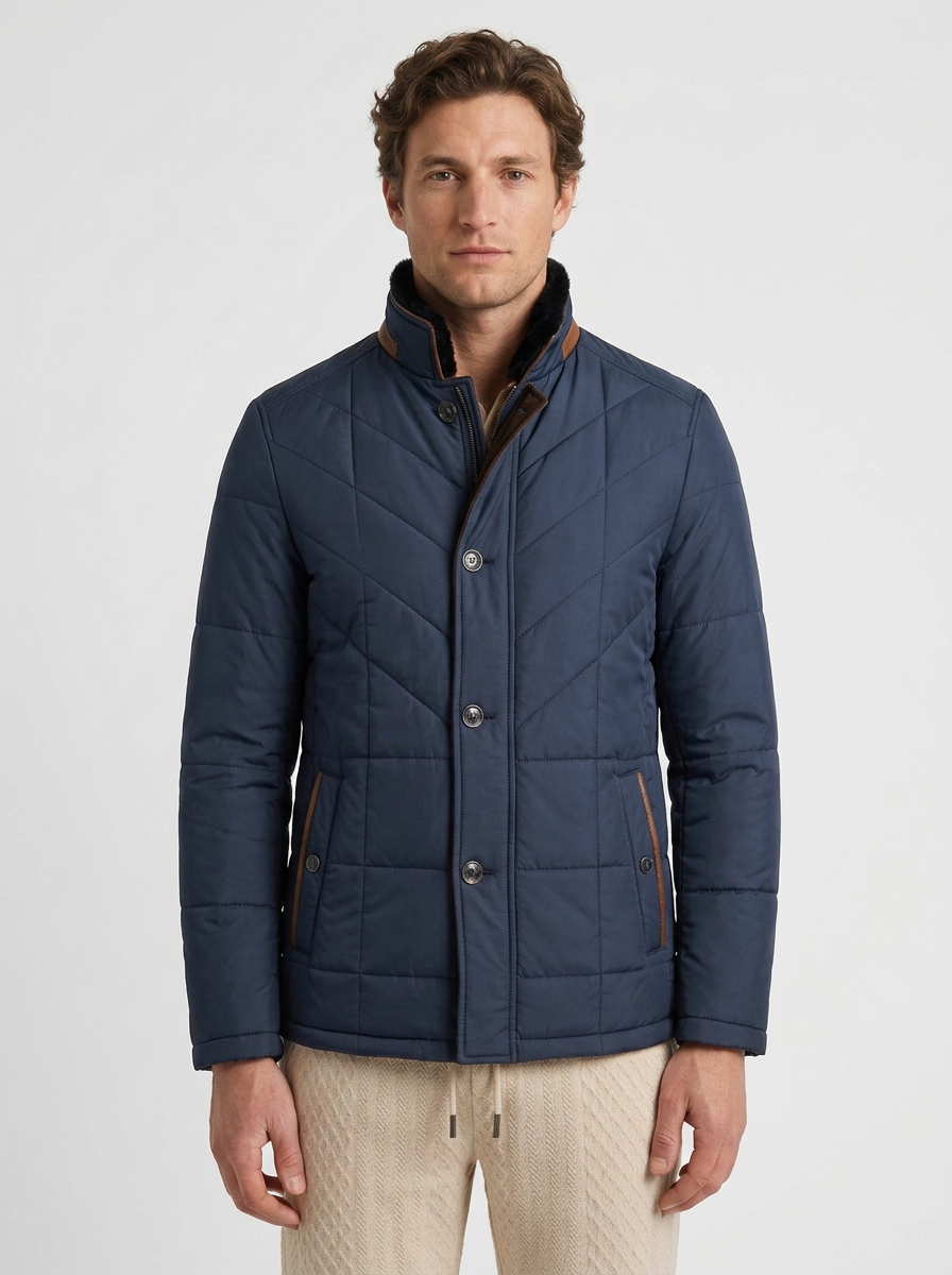 Quilted Jacket with Diagonal Seams for Men