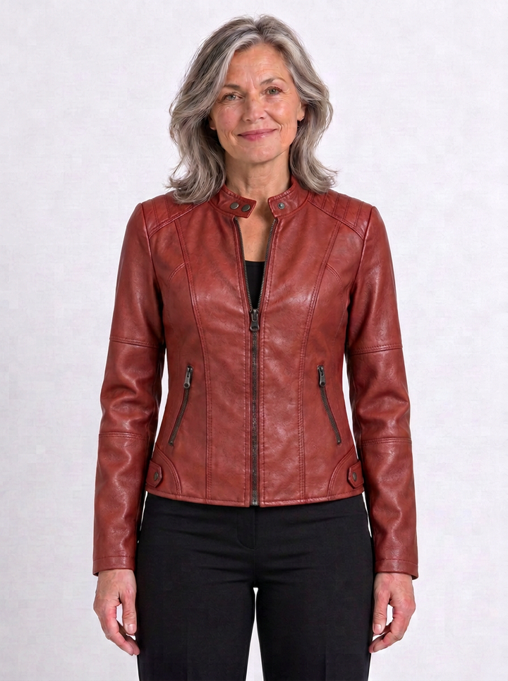 Stand-Collar Fitted-Waist Jacket For Women