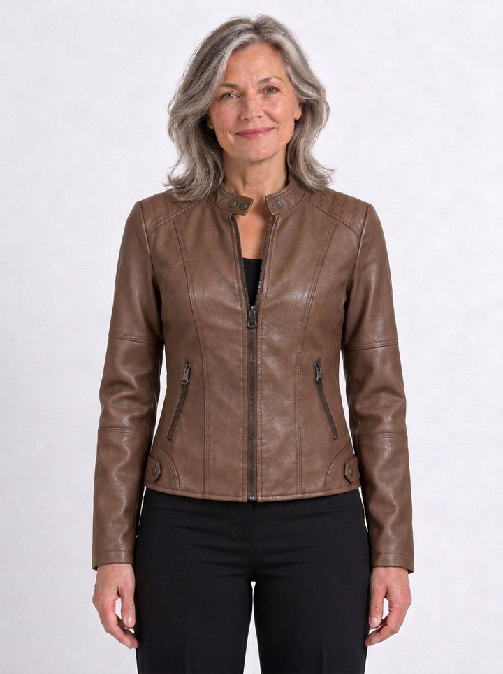 Stand-Collar Fitted-Waist Jacket For Women