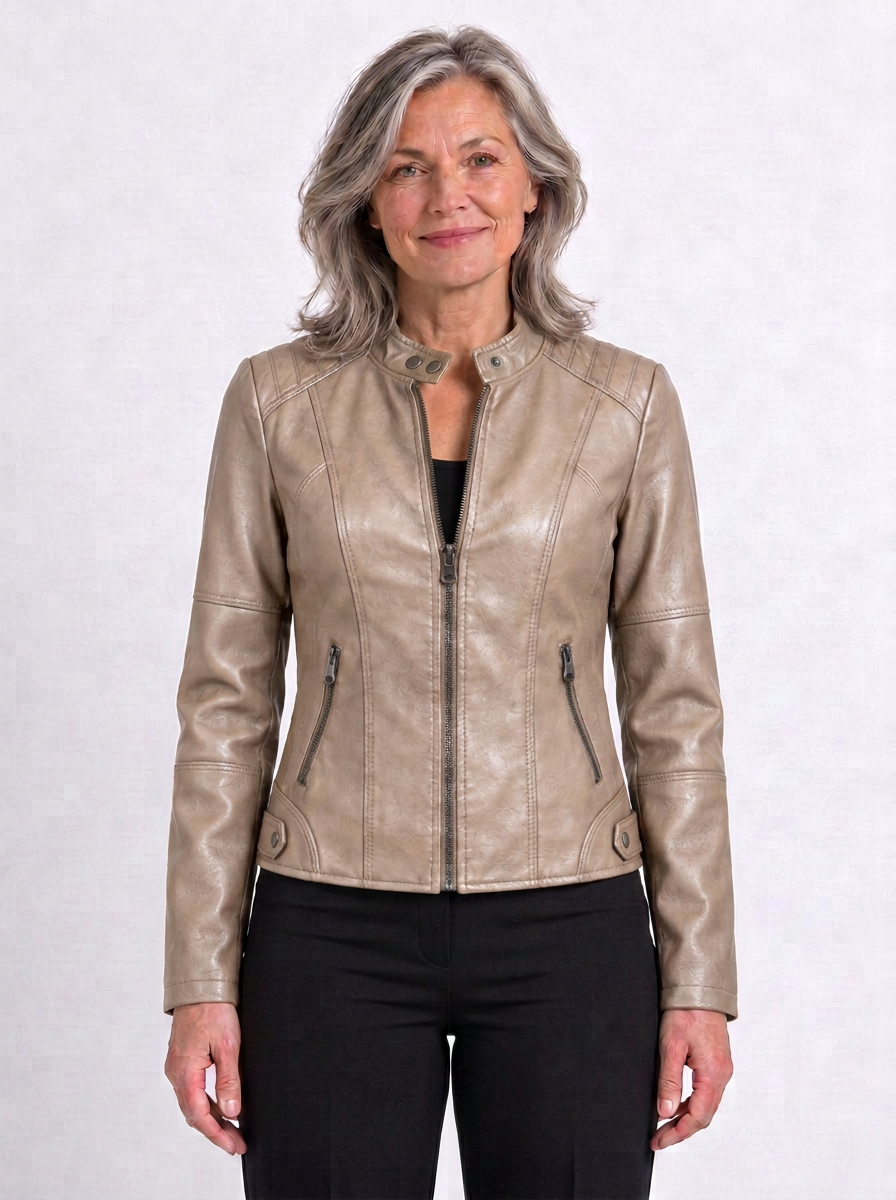 Stand-Collar Fitted-Waist Jacket For Women