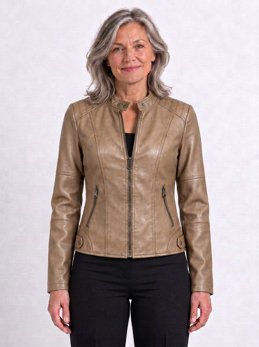 Stand-Collar Fitted-Waist Jacket For Women