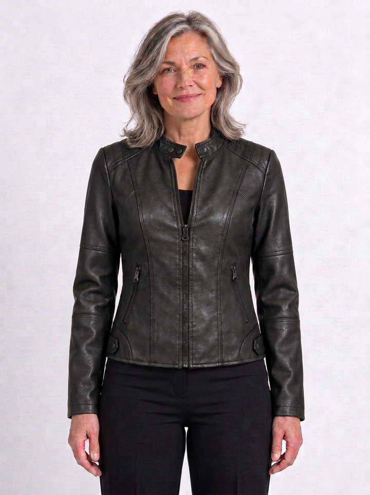 Stand-Collar Fitted-Waist Jacket For Women