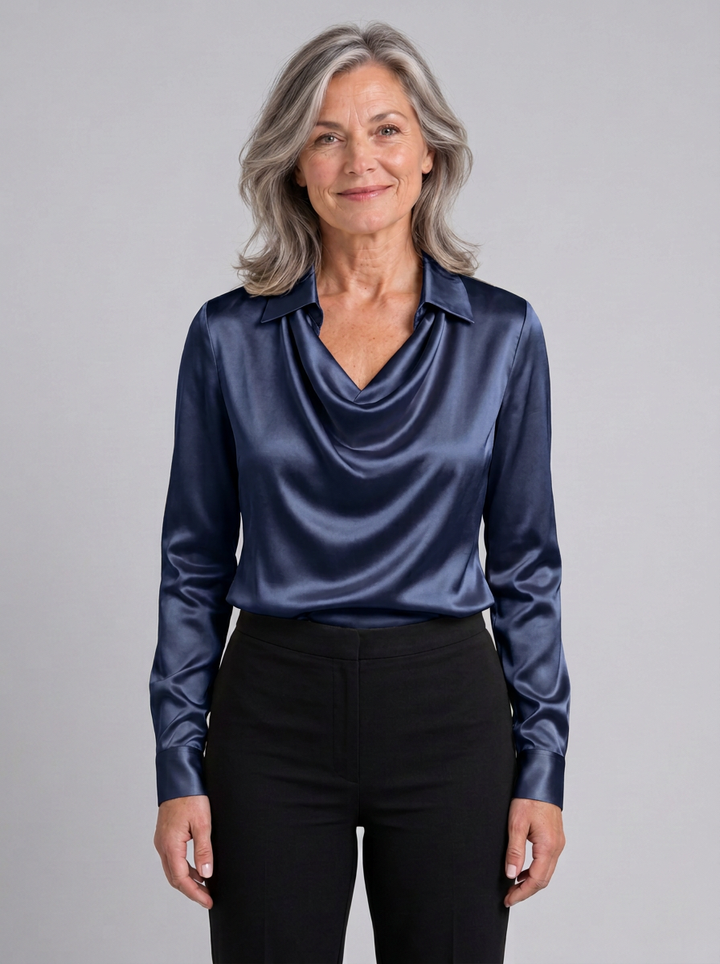 Draped-Neck Collared Blouse For Women