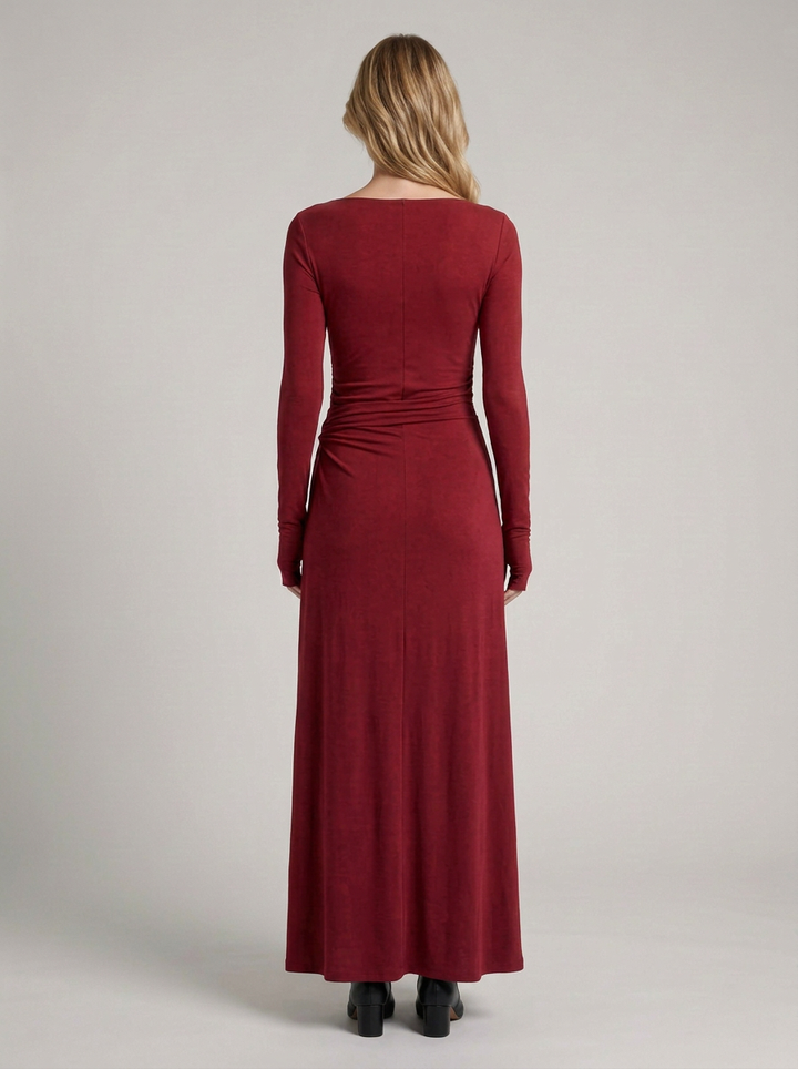 Draped Side Maxi Dress With Long Sleeves For Women