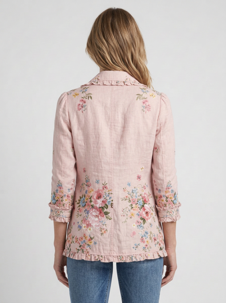 Floral Ruffled Jacket with Buttons for Women