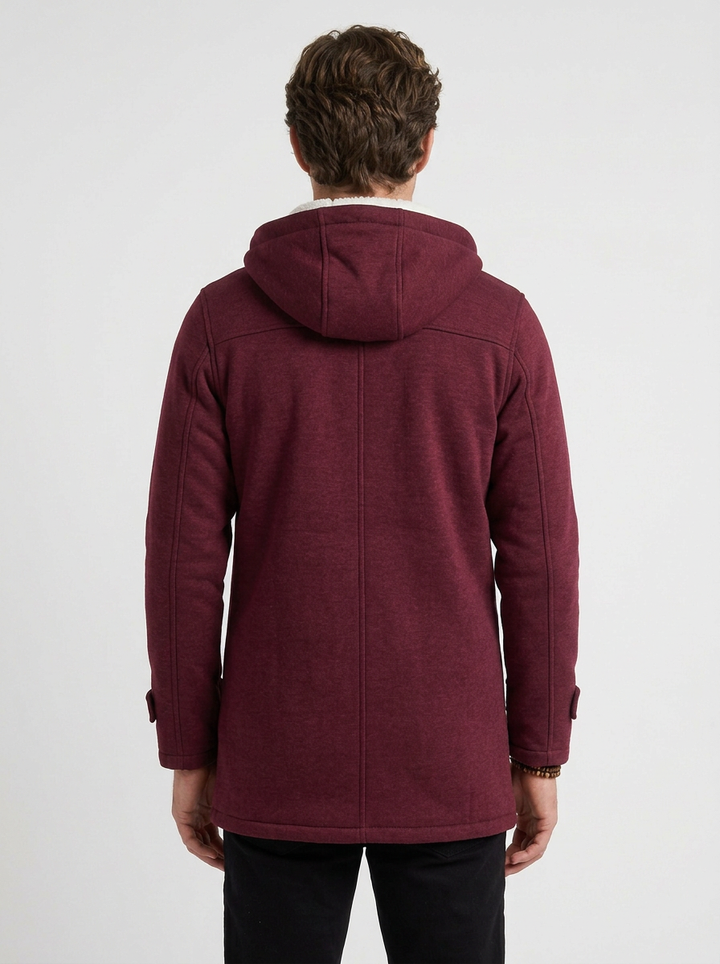 Long Sherpa-Lined Hooded Duffle Coat for Men