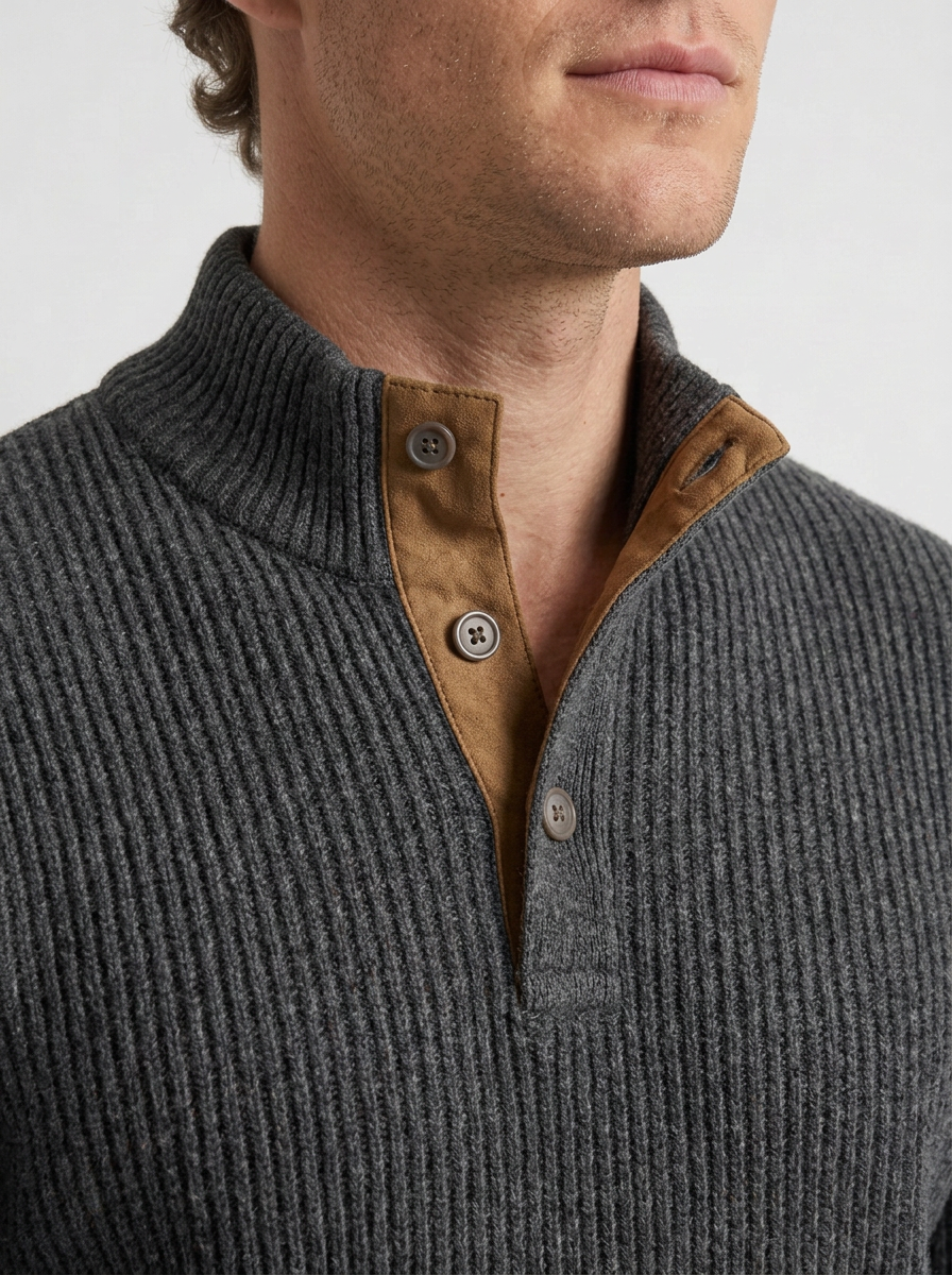 Textured Henley Pullover with Raglan Sleeves for Men, view 6 - Elena Harper