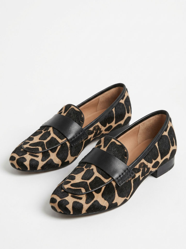 Giraffe-Print Loafers With Contrast Strap For Women