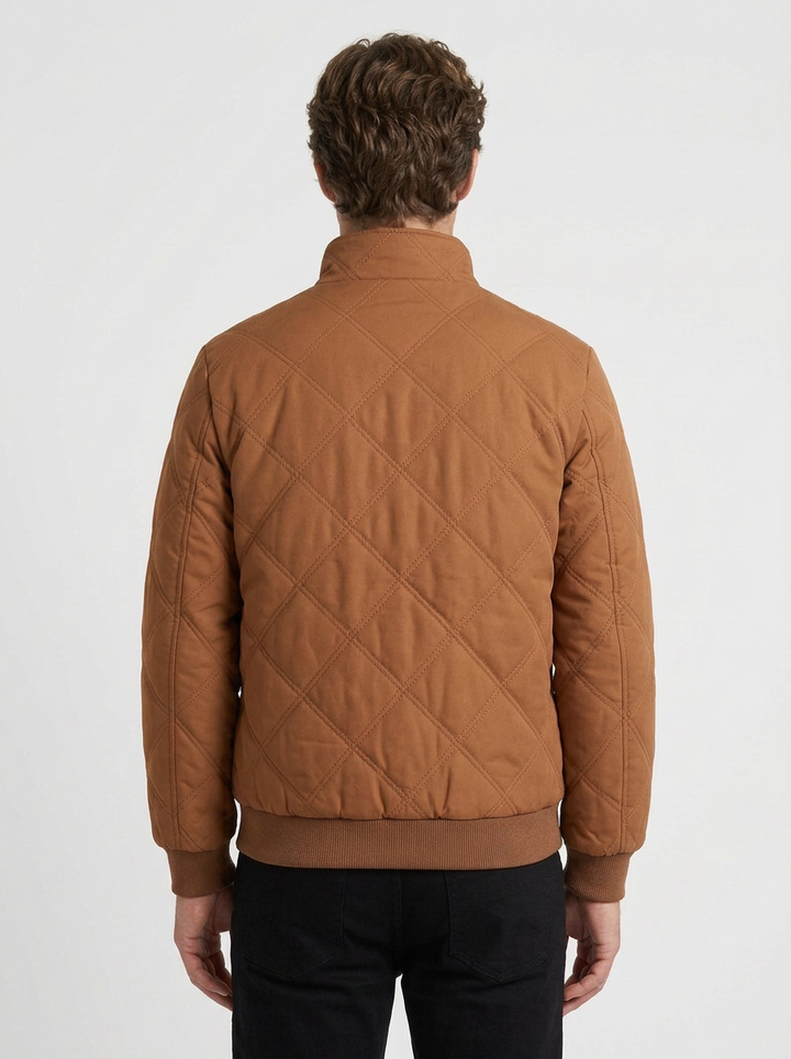 Diamond Quilted Jacket with High Collar for Men