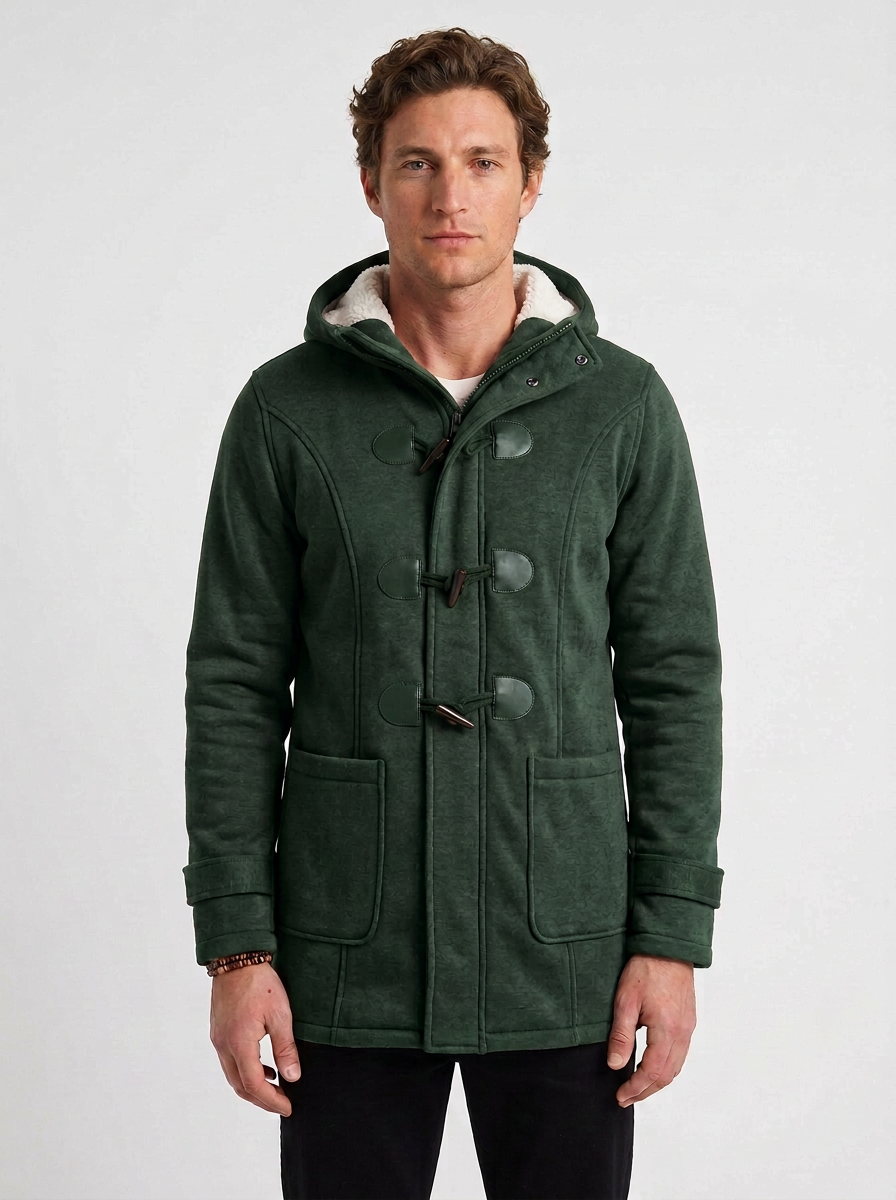 Long Sherpa-Lined Hooded Duffle Coat for Men